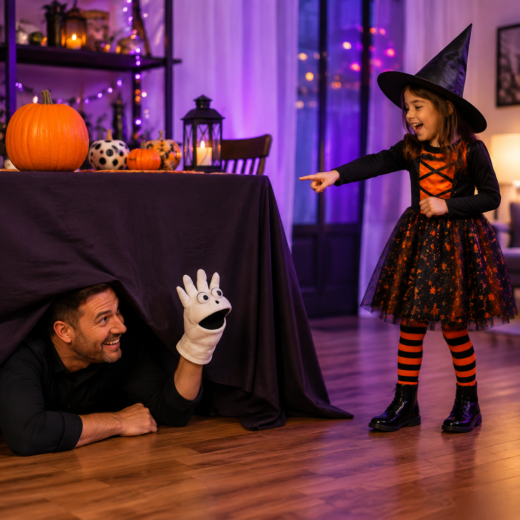 lustiger halloween spaß unter der tischdecke