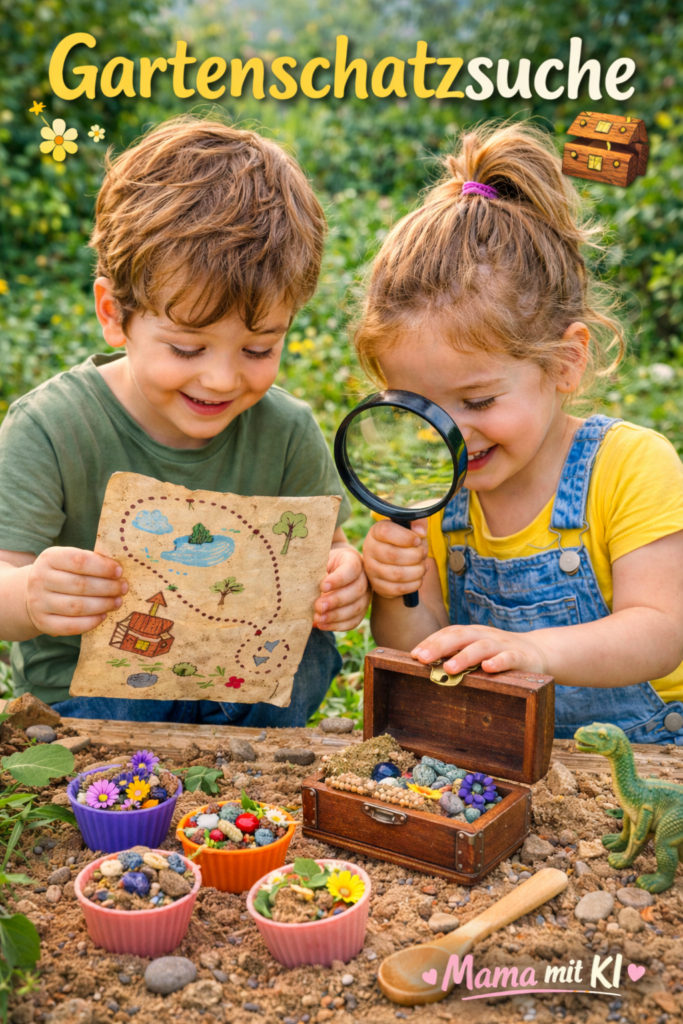 15 Gartenideen für Kinder im Frühling Kind sucht Schätze im Garten mit Karte