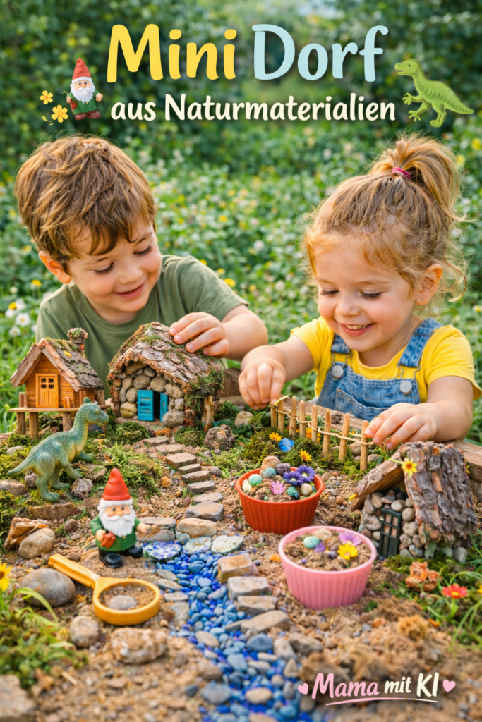 15 Gartenideen für Kinder im Frühling Mini-Dorf aus Stöcken und Moos