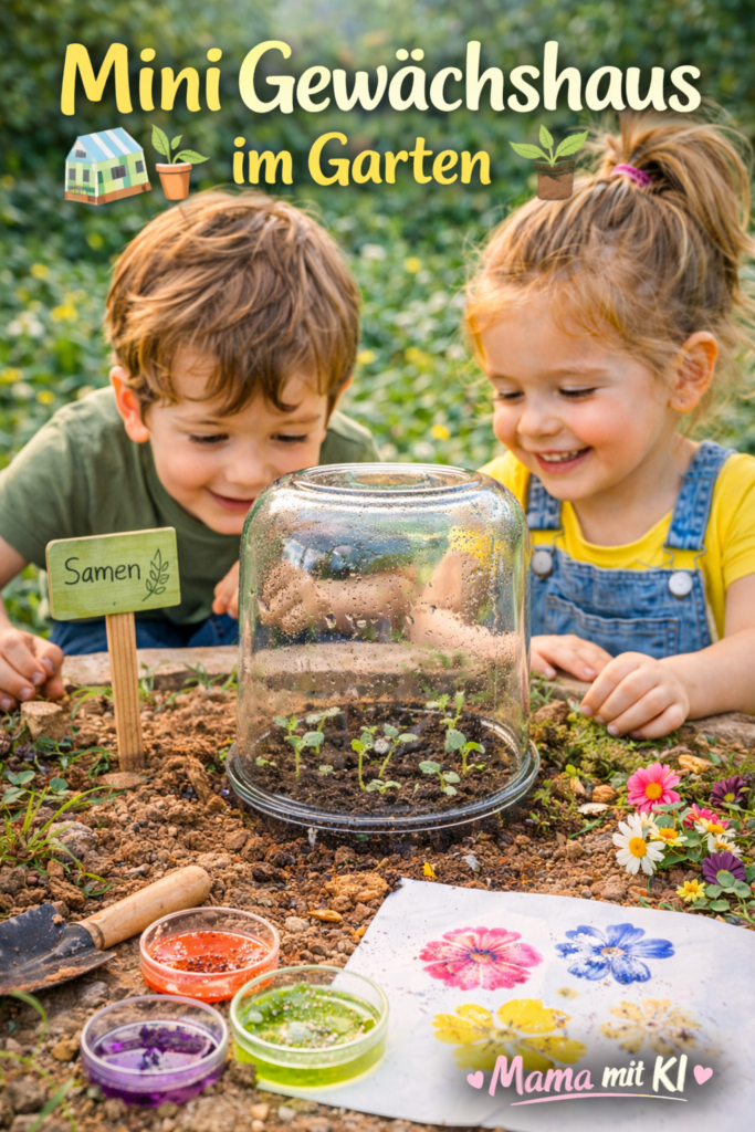 15 Gartenideen für Kinder im Frühling Mini-Gewächshaus aus Glas über frischen Samen