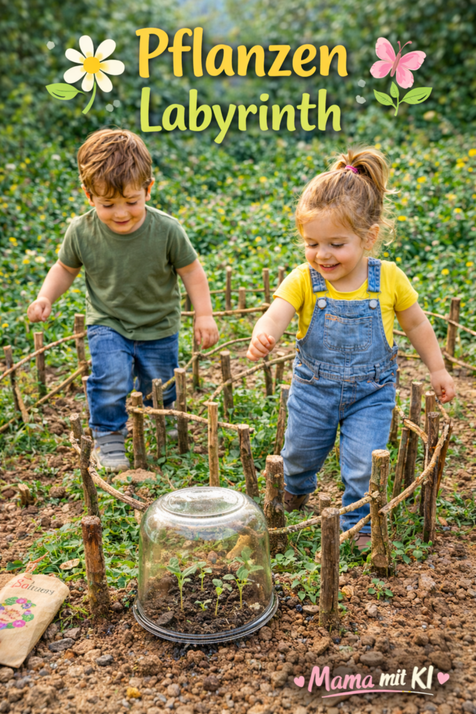 15 Gartenideen für Kinder im Frühling Selbst gebautes Mini-Labyrinth aus Stöcken im Garten