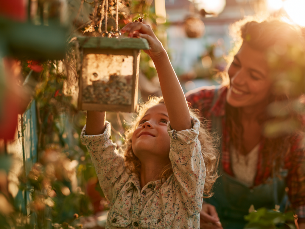 Jane Goodall für Kinder: 5 Natur-Ideen für kleine Tierforscher u6386941713 a mother and school age child hanging a simple bi 97070195 83e6 487e a450 c8385b51e7d0 2