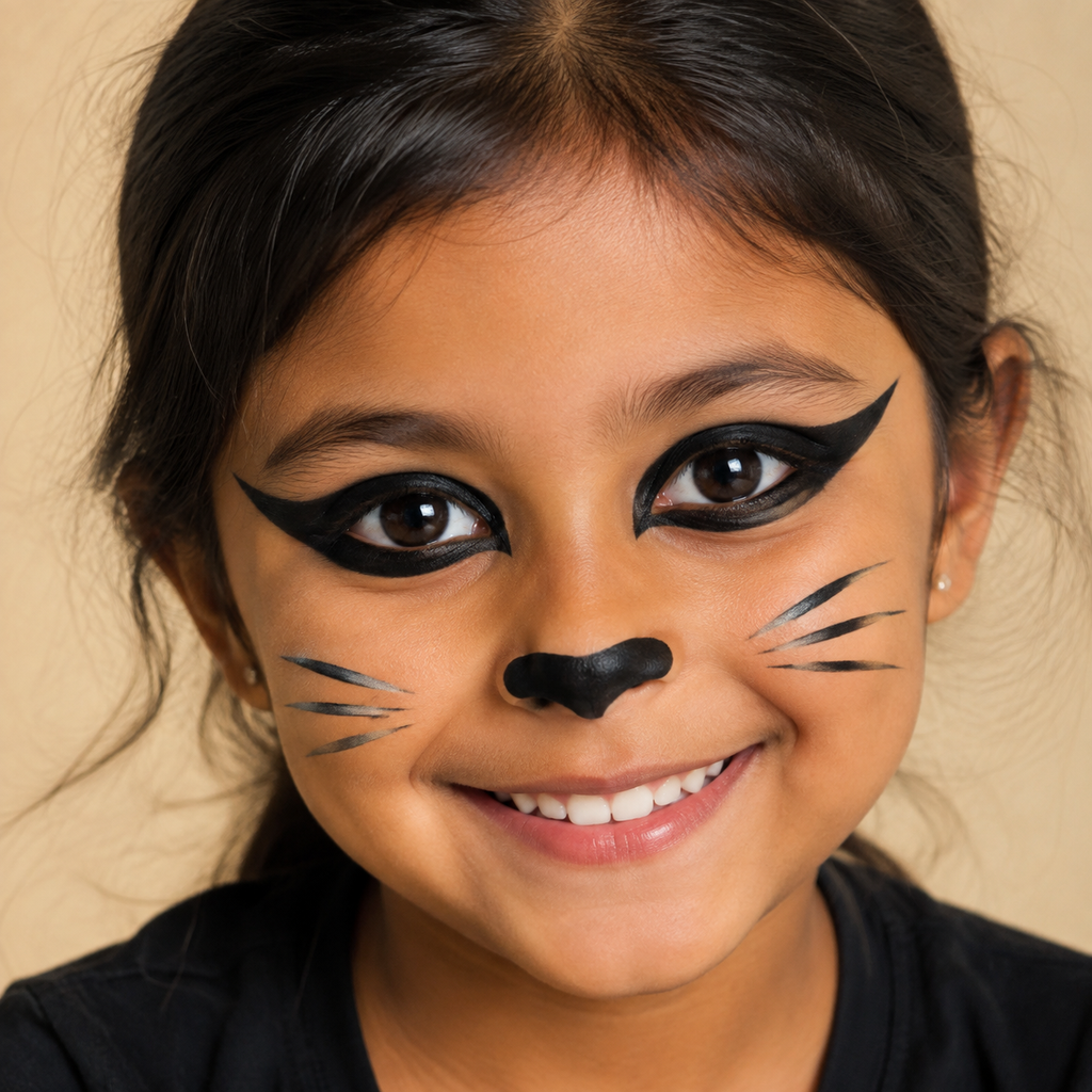 fröhliches kind mit auffälligem halloween katzenmake up